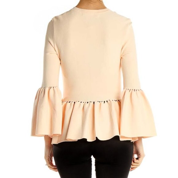 Jonathan Simkhai Stretch Knit Bell Sleeve Peplum Top Blush Cut Out  Jewel Neck - Picture 3 of 13